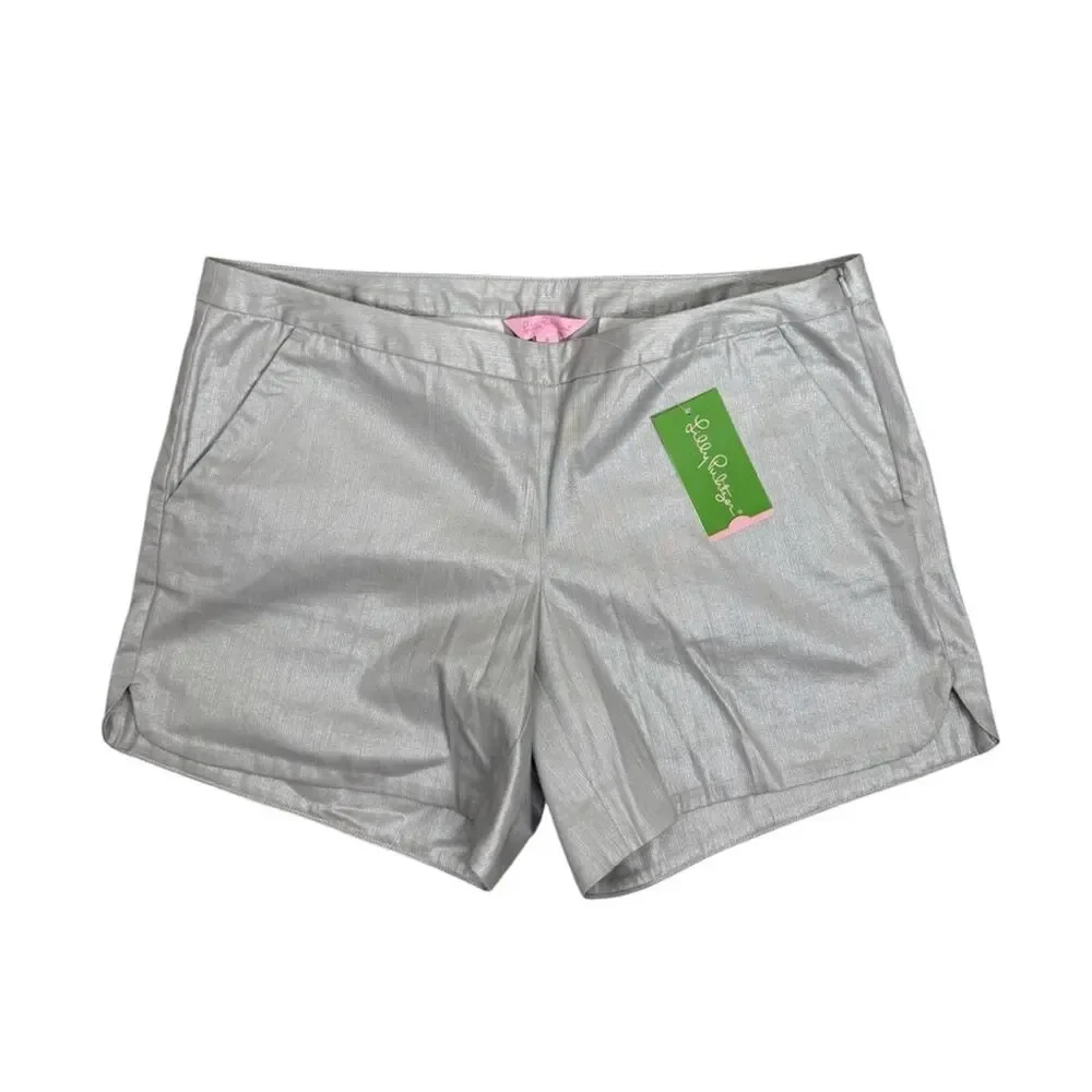 Lilly Pulitzer Kasia Silver Metallic Scalloped Shorts Size 6 NWT Cotton - Picture 1 of 5